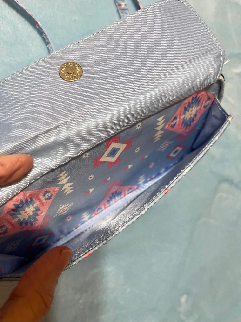 Simply Southern Quilted Wallet Crossbody | Blue Aztec Print | LIKE NEW